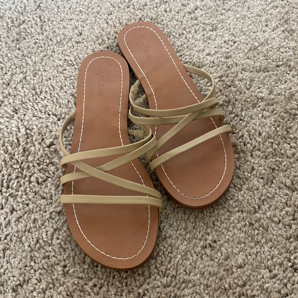 Mia Leather Flat Sandals beige